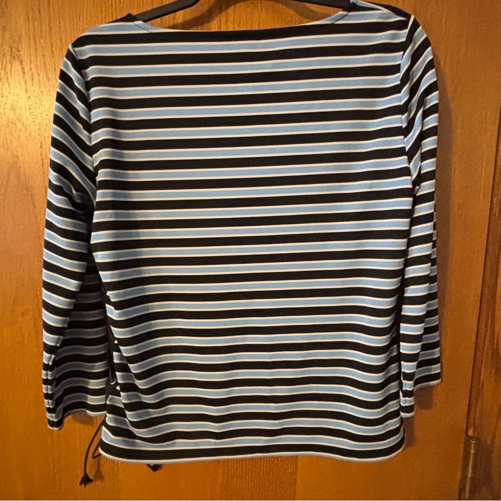MICHAEL KORS Women’s Blouse Stripes 3/4 Sleeve Polyester Pull Over EUC Med - Picture 2 of 11